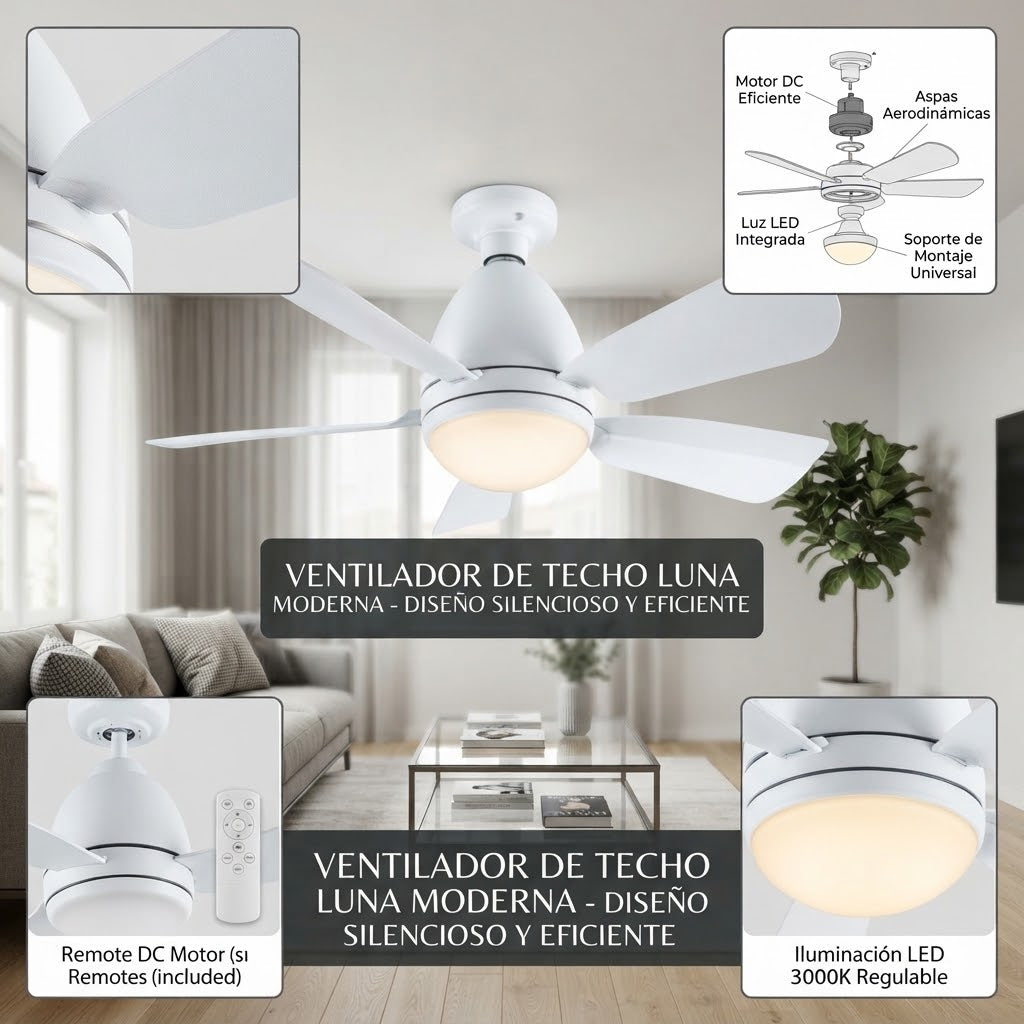Ventilador de techo con LED (MEDIANO 52 CM DIAMETRO)